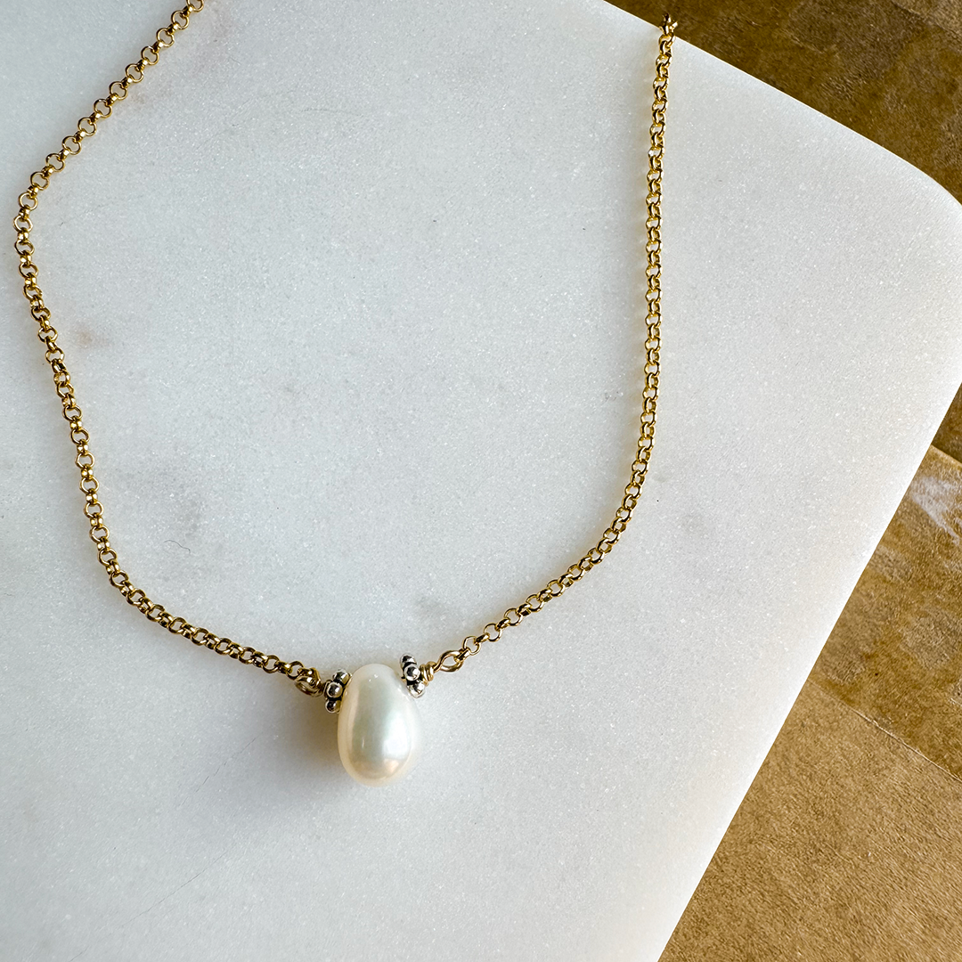 Teardrop Pearl on Rolo Chain Necklace