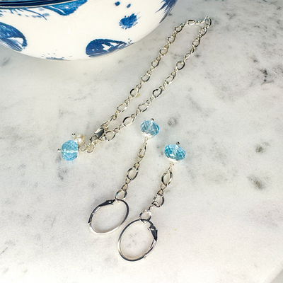 SS Chain Earrings w/ Faceted Gemstone