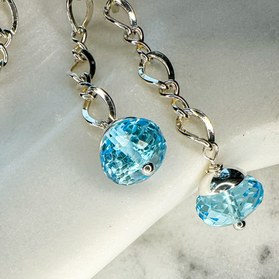 SS Chain Earrings w/ Faceted Gemstone