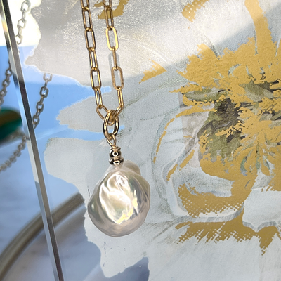 14KTGF Cable Chain Necklace w/ Freshwater Pearl Pendant