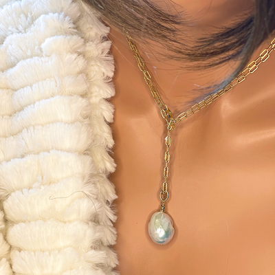 14KTGF Cable Chain Necklace w/ Freshwater Pearl Pendant