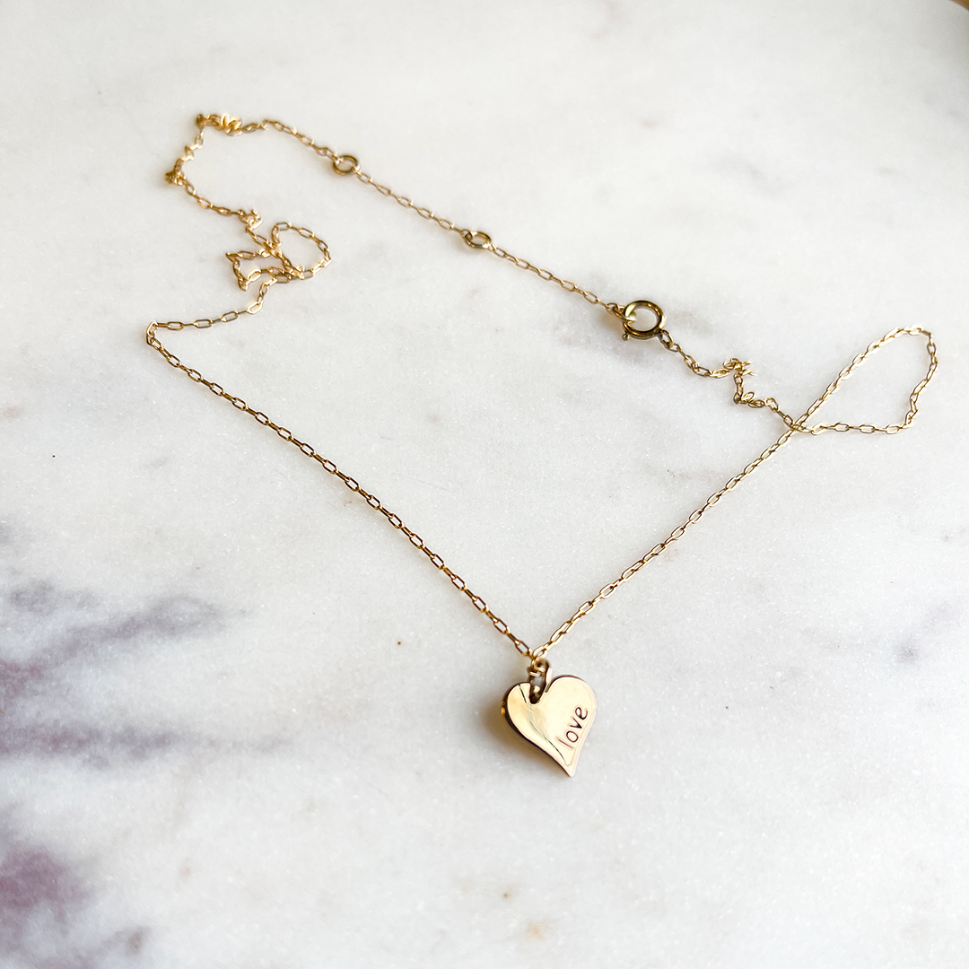 Engraved Heart Pendant on Chain Necklace