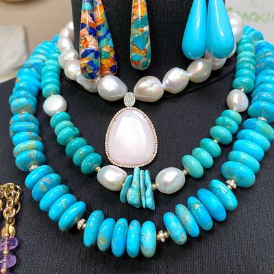 Turquoise and Baroque Pearl Necklace