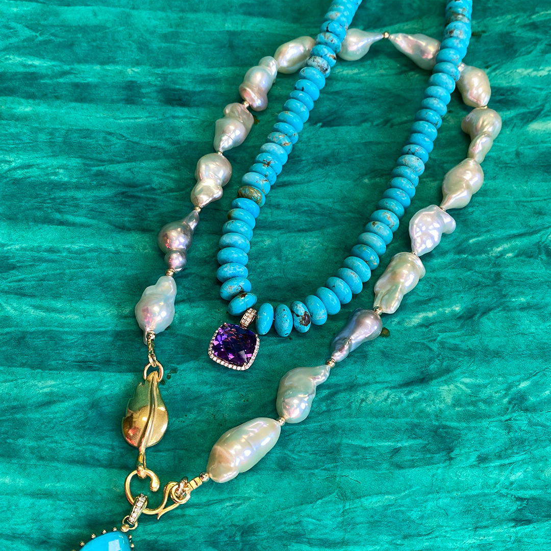 Turquoise Necklace with Amethyst Pendant