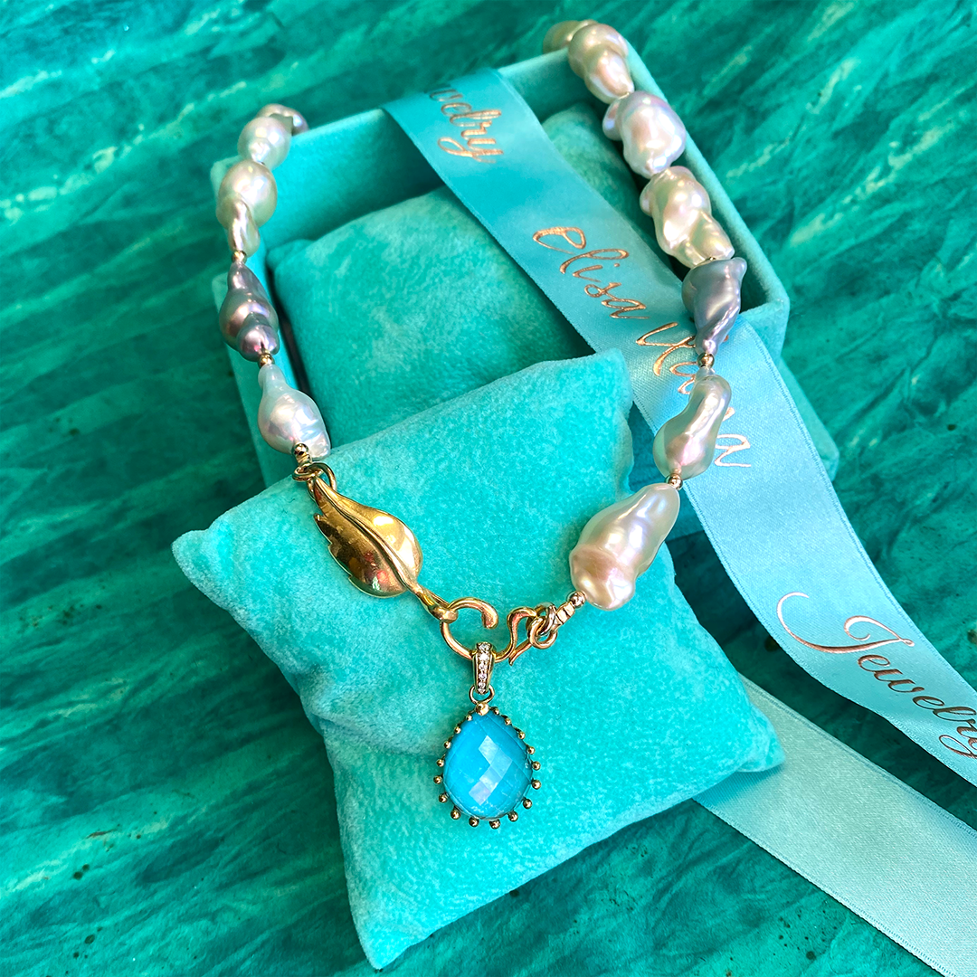 Baroque Pearl Necklace with Turquoise Pendant