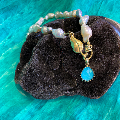 Baroque Pearl Necklace with Turquoise Pendant