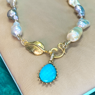 Baroque Pearl Necklace with Turquoise Pendant