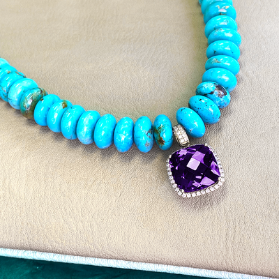 Turquoise Necklace with Amethyst Pendant