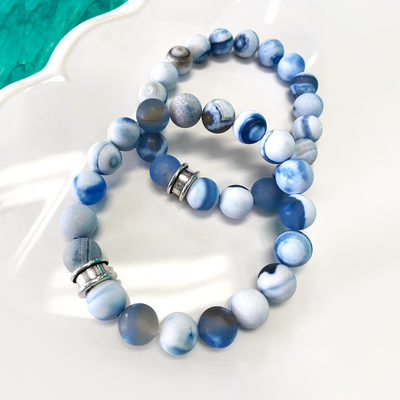 Porcelain Agate Stretch Bracelet with Sterling Silver Charm