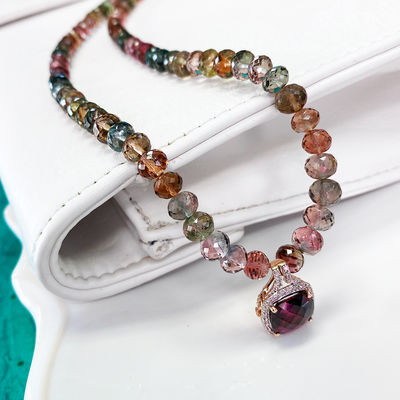Tourmaline Necklace with Rhodolite Garnet Pendant