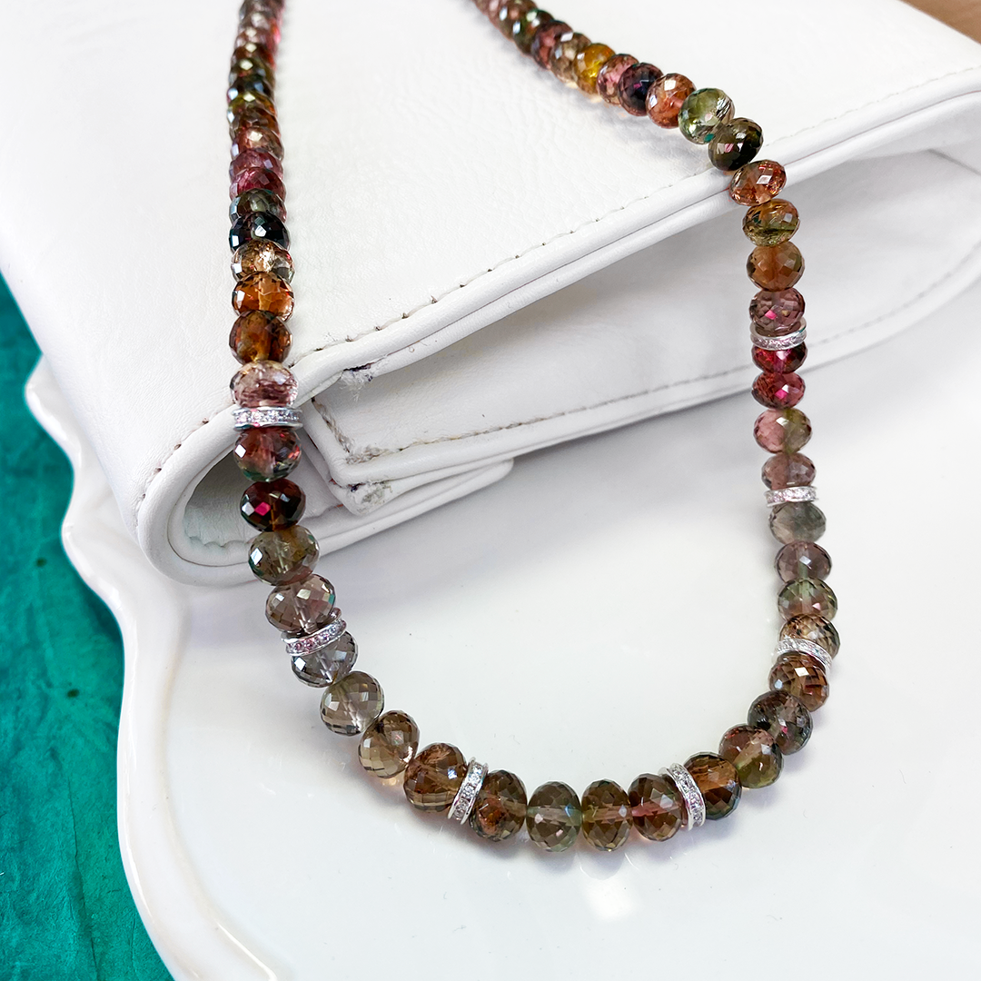 Tourmaline Necklace with White Topaz Rondels