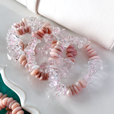 Pink Peruvian Opal & Quartz Crystal Stretch Bracelet