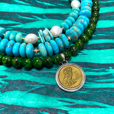 Chrome Diopside Necklace with Apaxmai Coin Pendant