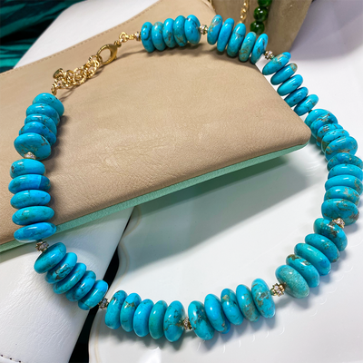 Turquoise Necklace with 14k Gold-Filled Finishing