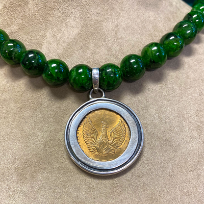 Chrome Diopside Necklace with Apaxmai Coin Pendant