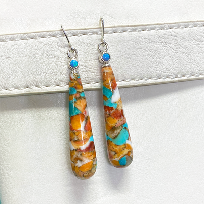 Spiny Oyster, White Mother of Pearl & Turquoise Earrings