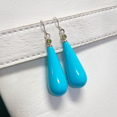 Turquoise Teardrop Earrings with Bezel-Set Peridot