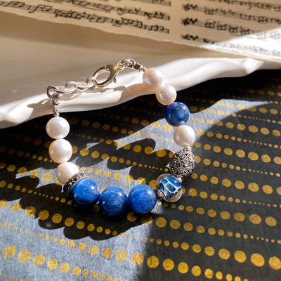 Marcasite Kyanite & Freshwater Pearl Bracelet