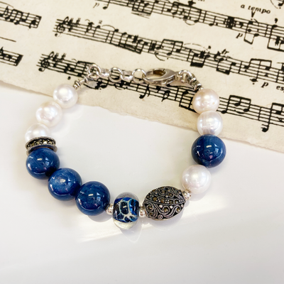 Marcasite Kyanite & Freshwater Pearl Bracelet