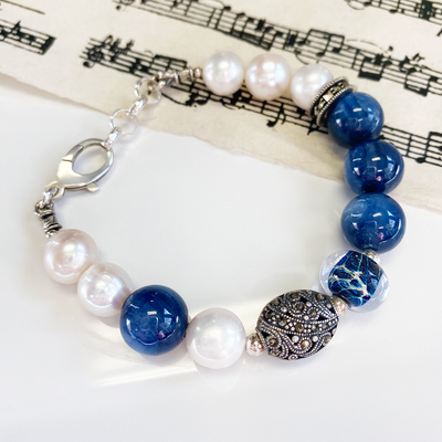 Marcasite Kyanite & Freshwater Pearl Bracelet