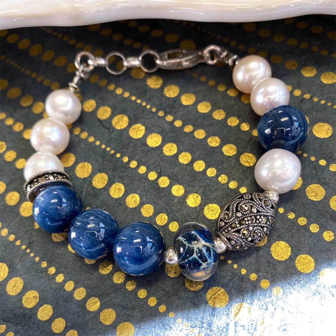 Marcasite Kyanite & Freshwater Pearl Bracelet