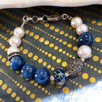 Marcasite Kyanite & Freshwater Pearl Bracelet