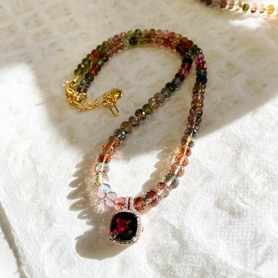 Tourmaline Necklace with Rhodolite Garnet Pendant