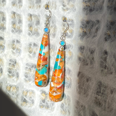 Spiny Oyster, White Mother of Pearl & Turquoise Earrings
