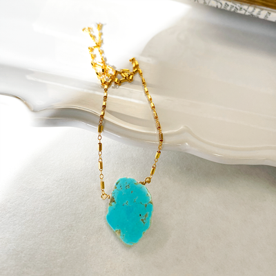 Golden Hills Turquoise Pendant on 14kt Gold-Fill Fancy Station Chain w/ Pearl Accent