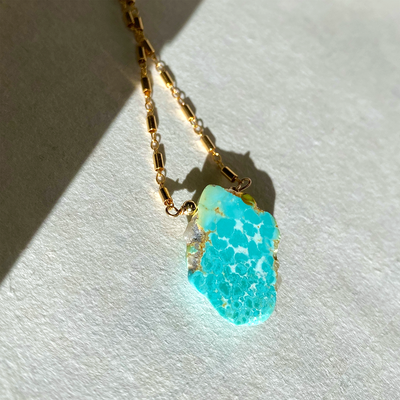 Golden Hills Turquoise Pendant on 14kt Gold-Fill Fancy Station Chain