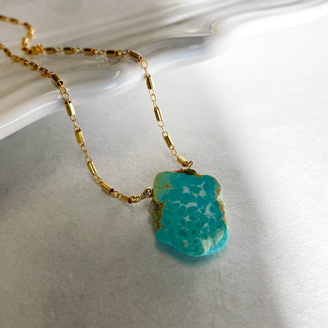 Golden Hills Turquoise Pendant on 14kt Gold-Fill Fancy Station Chain