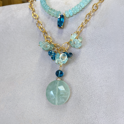 Ocean Chalcedony & London Blue Topaz Necklace w/ Removable Pendant