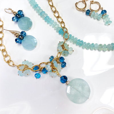 Ocean Chalcedony & London Blue Topaz Necklace w/ Removable Pendant