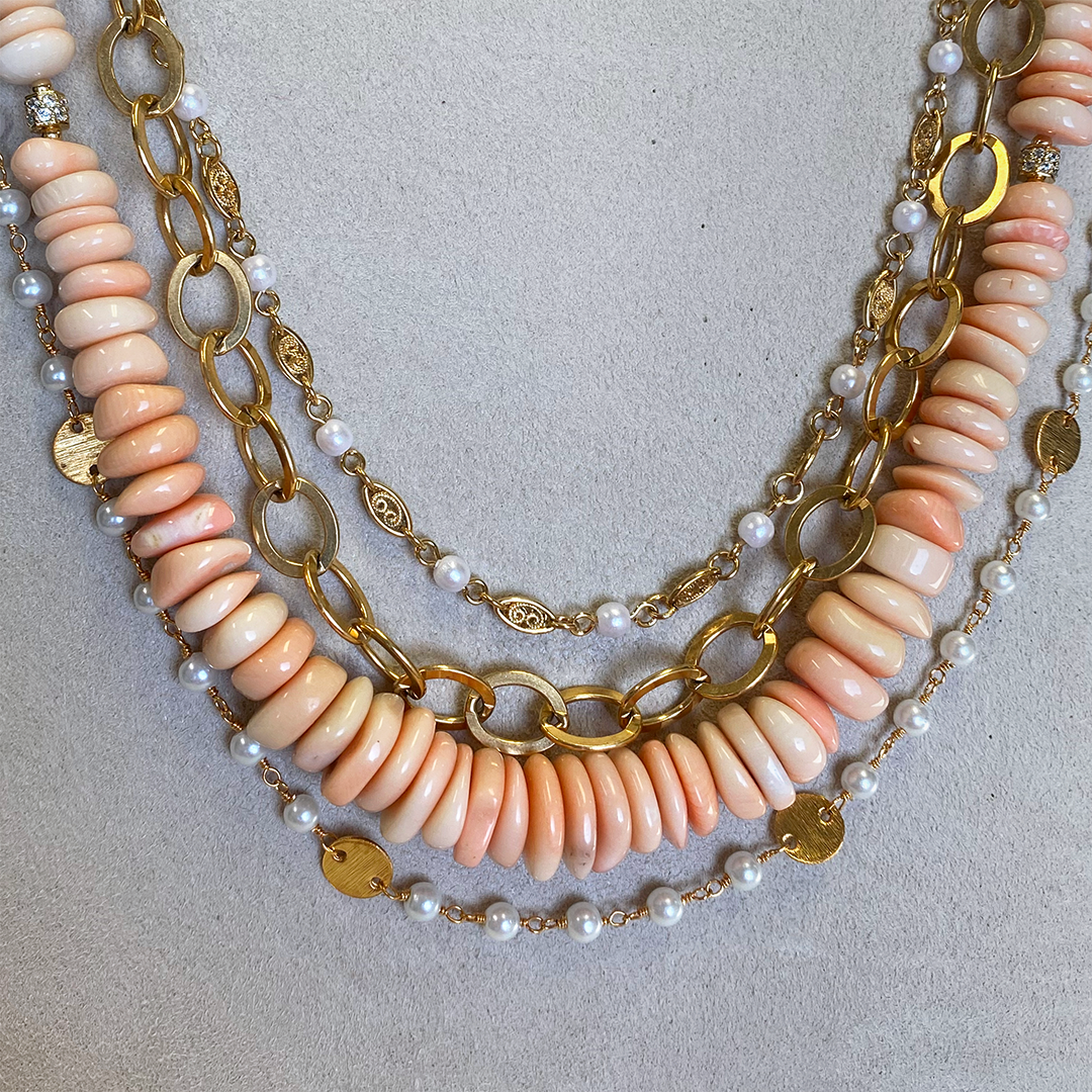 Coral Heishi Necklace w/ Various Chains