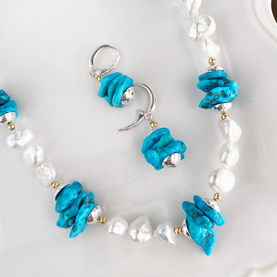 AAA Keishi Pearls & Kingman Turquoise Necklace