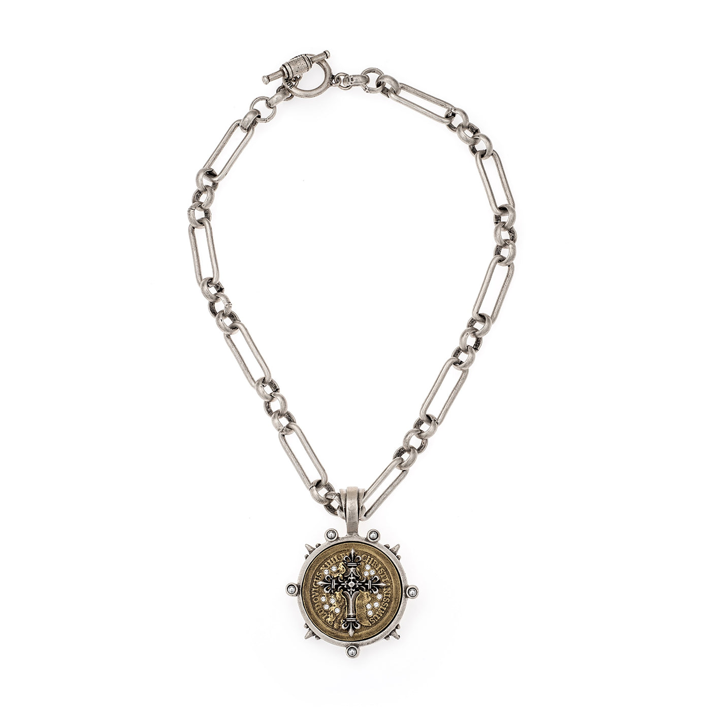 17" Silver Necklace with Silver & Brass Medallion
