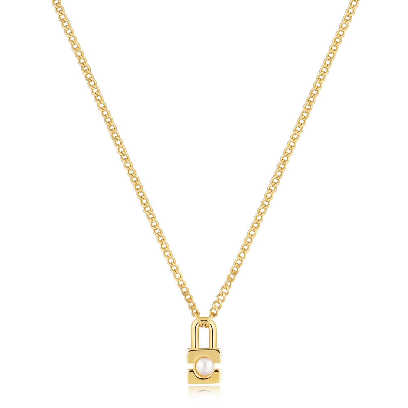 Modern Muse - Gold Pearl Padlock Necklace