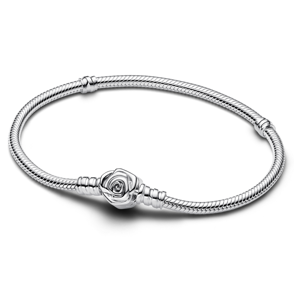 Pandora Moments Rose in Bloom Clasp Snake Chain Bracelet