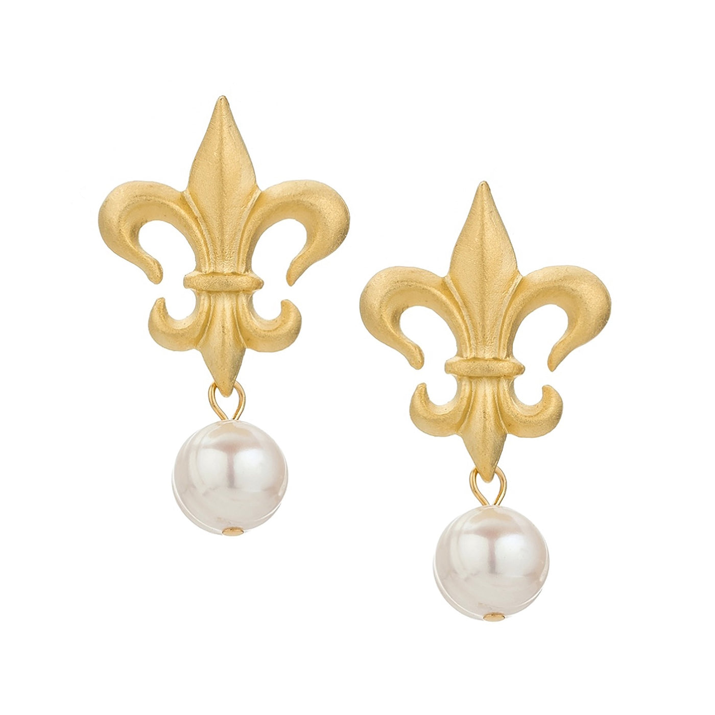 24k Gold Plated Fleur Earrings with Pearl Dangles