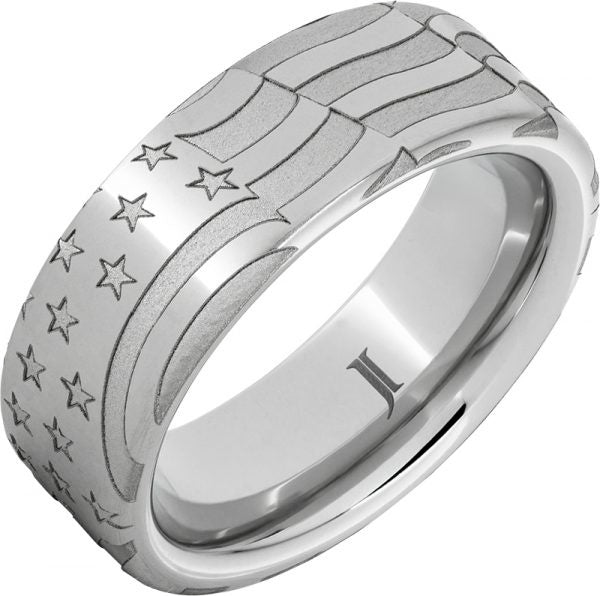 Serinium® Domed Band with Old Glory Flag Laser Engraving