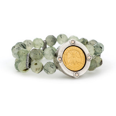 Double-Strand Prehnite Bracelet with 24k Gold Plated Medallion