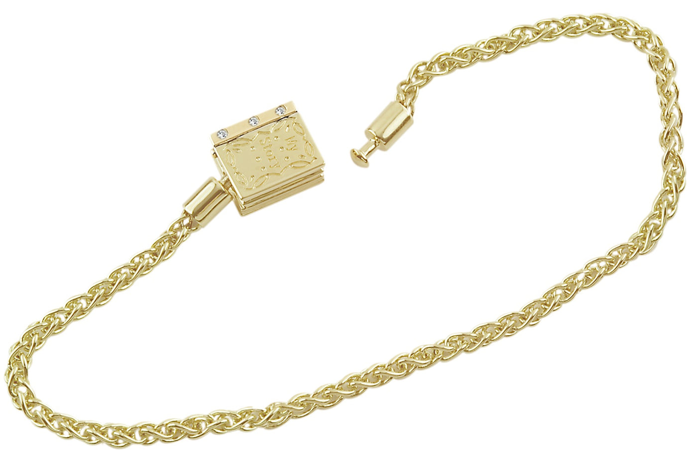 7.25" Bracelet YG - 14K Yellow Gold W/O Stopper Beads and Storywheel Book Clasp with Diamonds