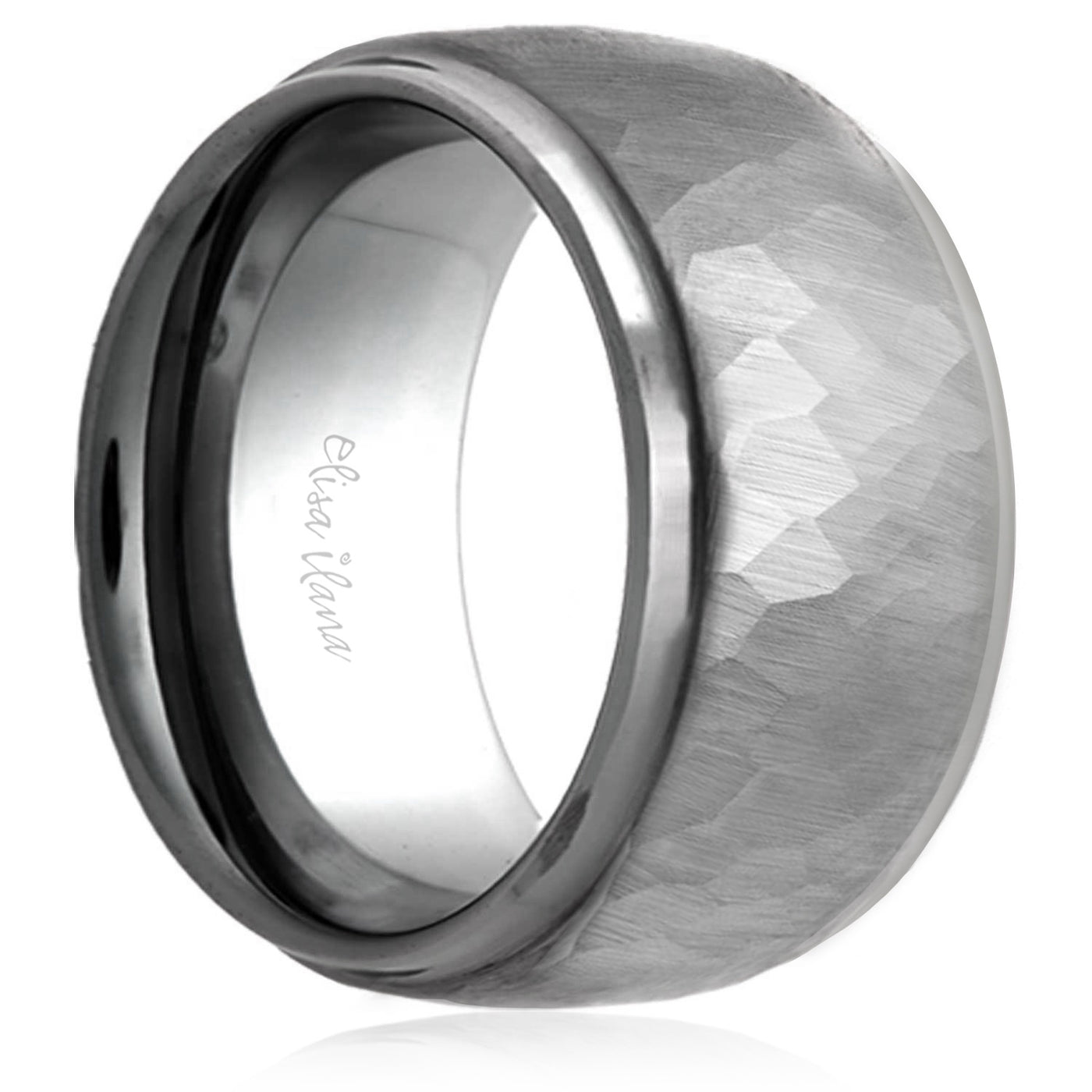 Tungsten Dome Step Edge Hammer Finish Ring