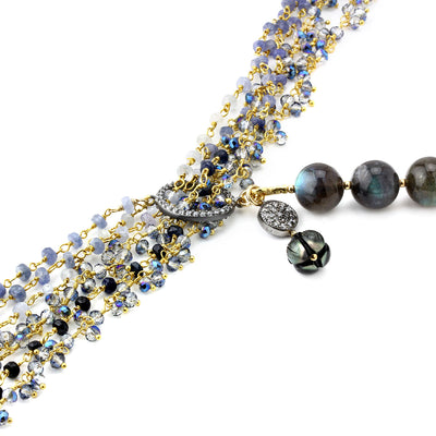 Tahitian Pearl, Labradorite and Sapphire Necklace