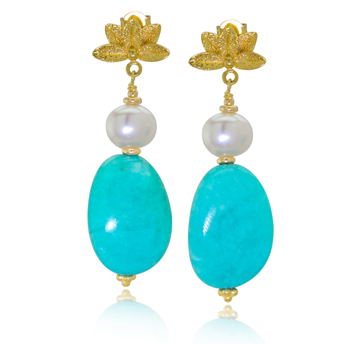 Impressionist Collection Amazonite & Pearl Lotus Earrings