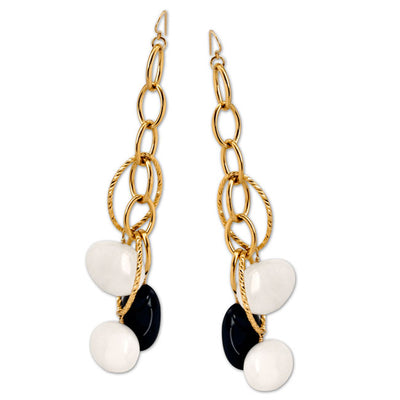 White & Black Onyx Earrings-227204