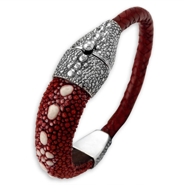 Sterling Silver Clasp with Red Stingray Leather Bracelet 338776