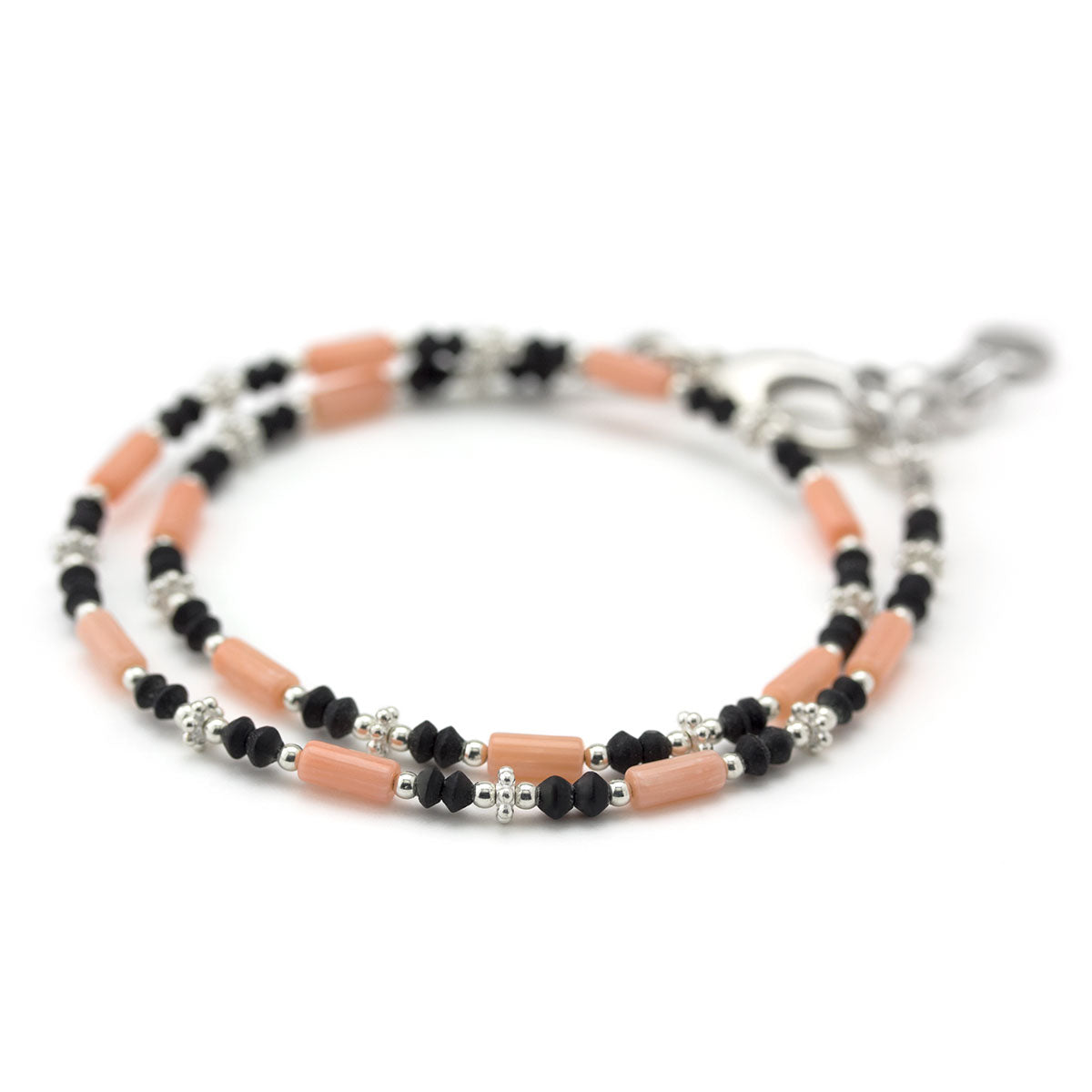 Coral & Black Serpentine Bracelet
