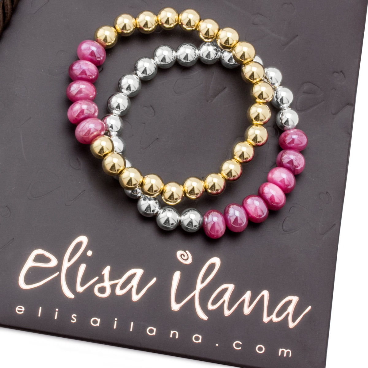 Red Moonstone & 6mm 14kt Gold-filled Stretch Bracelet