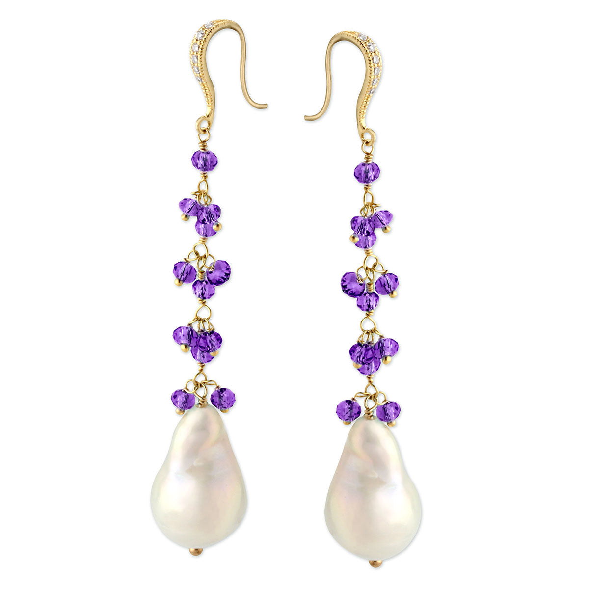 Light Blue Quartz & White Pearl Earrings